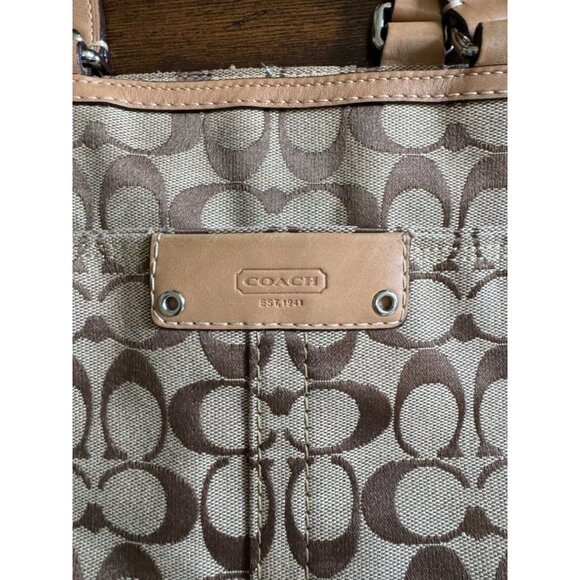 Coach Hamptons Signature Lunch Tote Purse Fabric Shoulder Bag Khaki Logo F15664 - Picture 4 of 12